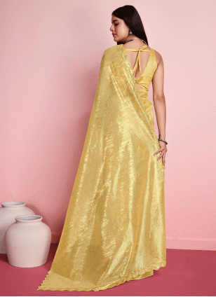 Yellow color Traditional Saree with Fancy Work work